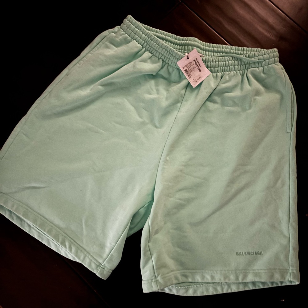 Balenciaga Green Athletic Shorts Lightweight Elastic Waist
